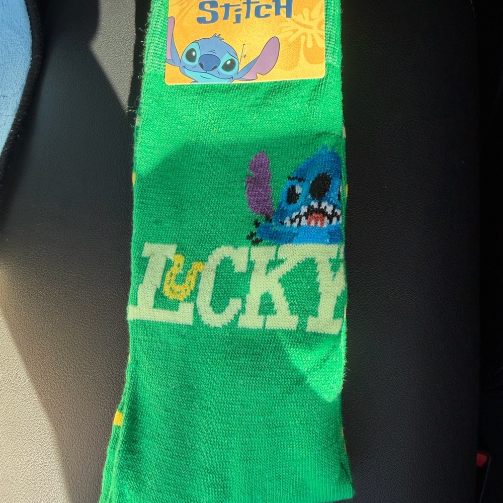 Disney Stitch Lucky Green Socks Size 5-12 NWT